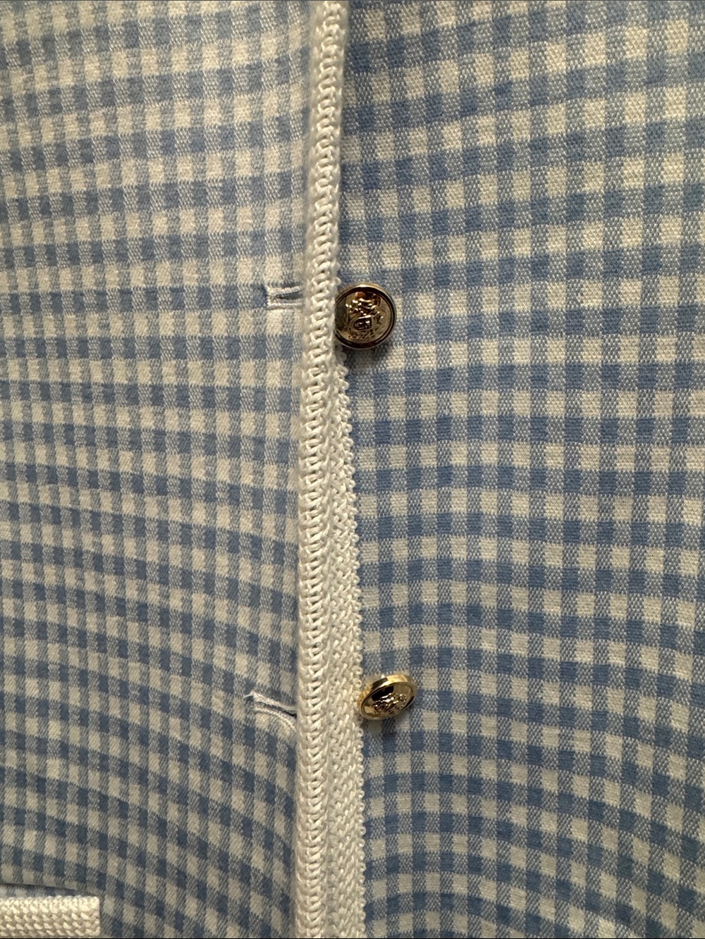 Anthropologie Light Blue Gingham Open-Front Jacket with White Trim - Picture 3 of 3
